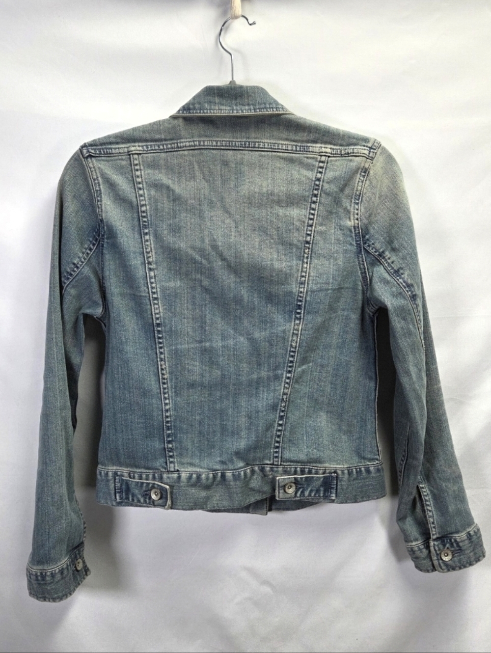 Merona Womens Denim Faded Distressed Blue Classic Jean Jacket Small - Picture 6 of 10